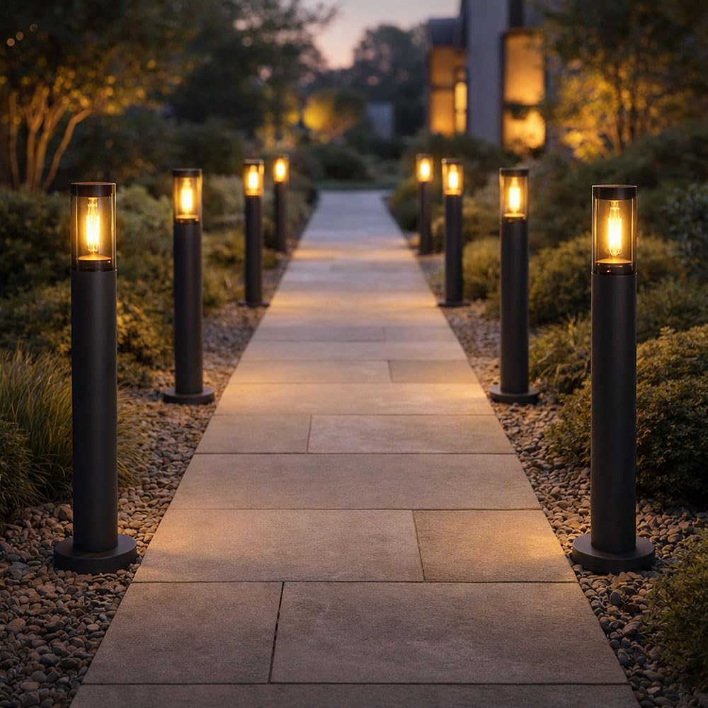 LED Standleuchte Außenbeleuchtung Sockelleuchte rauch anthrazit Außen Garten Stehlampe, Edelstahl Kunststoff, 1x 7W 630Lm warmweiß, DxH 7,6x80 cm, 3er Set
