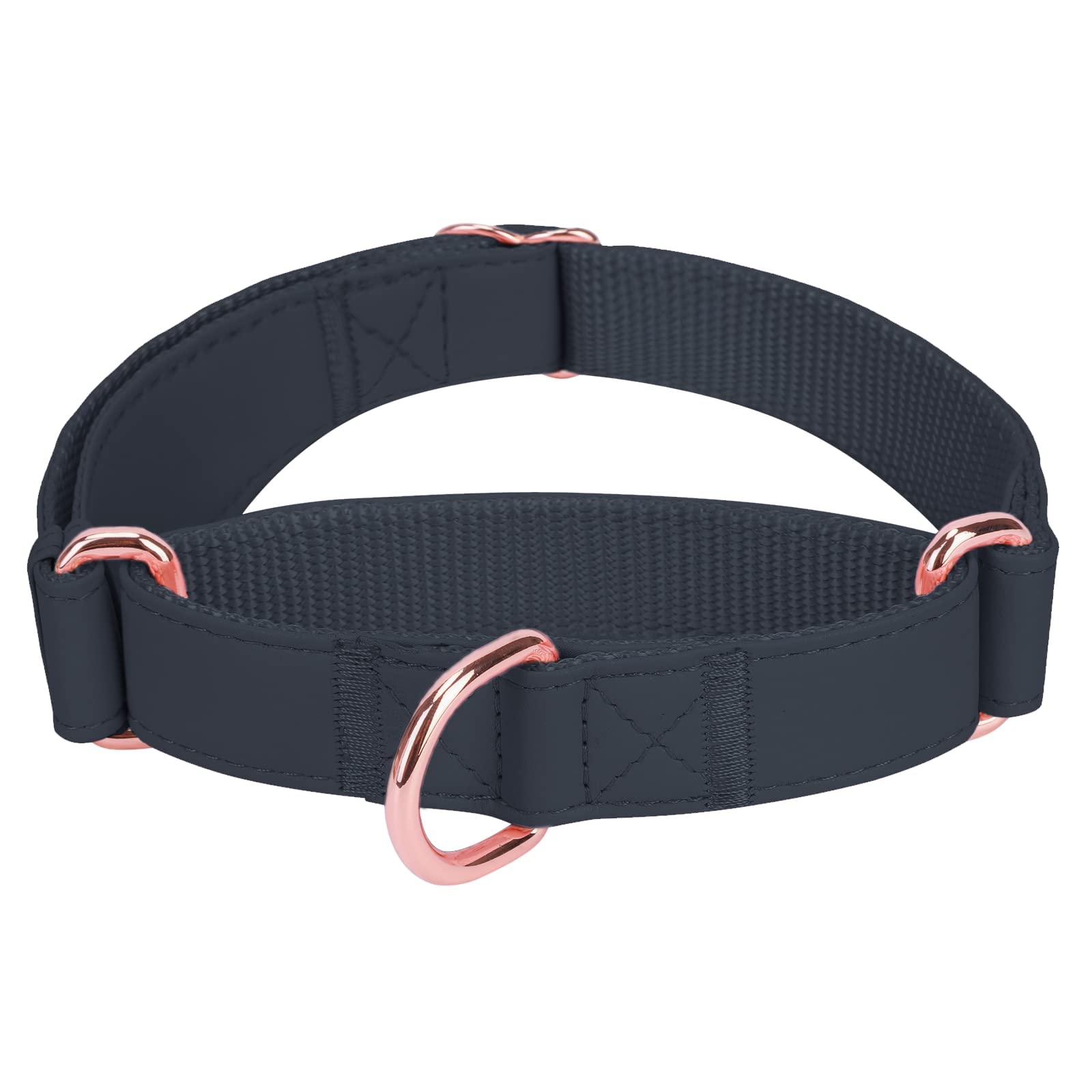 Soft Leather Martingale Dog Collar - Adjustable Rose Gold Limited Slip Collars [Easy to Clean], Stylish Durable Heavy Duty Nylon No Pull Training