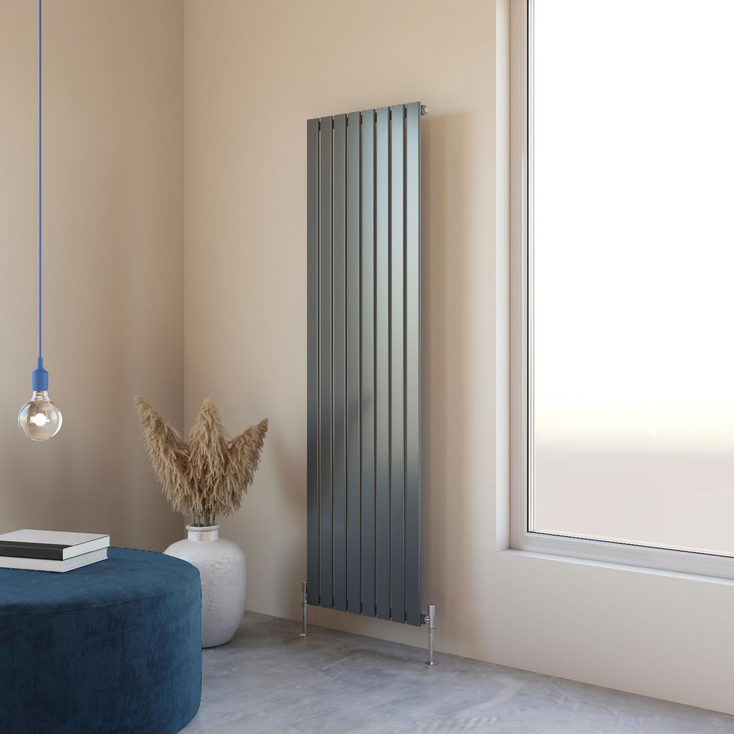 Huibathroom Anthracite Flat Panel Radiator 1800X544mm Vertical Design Single Tall Upright Central Heating Rad Uk
