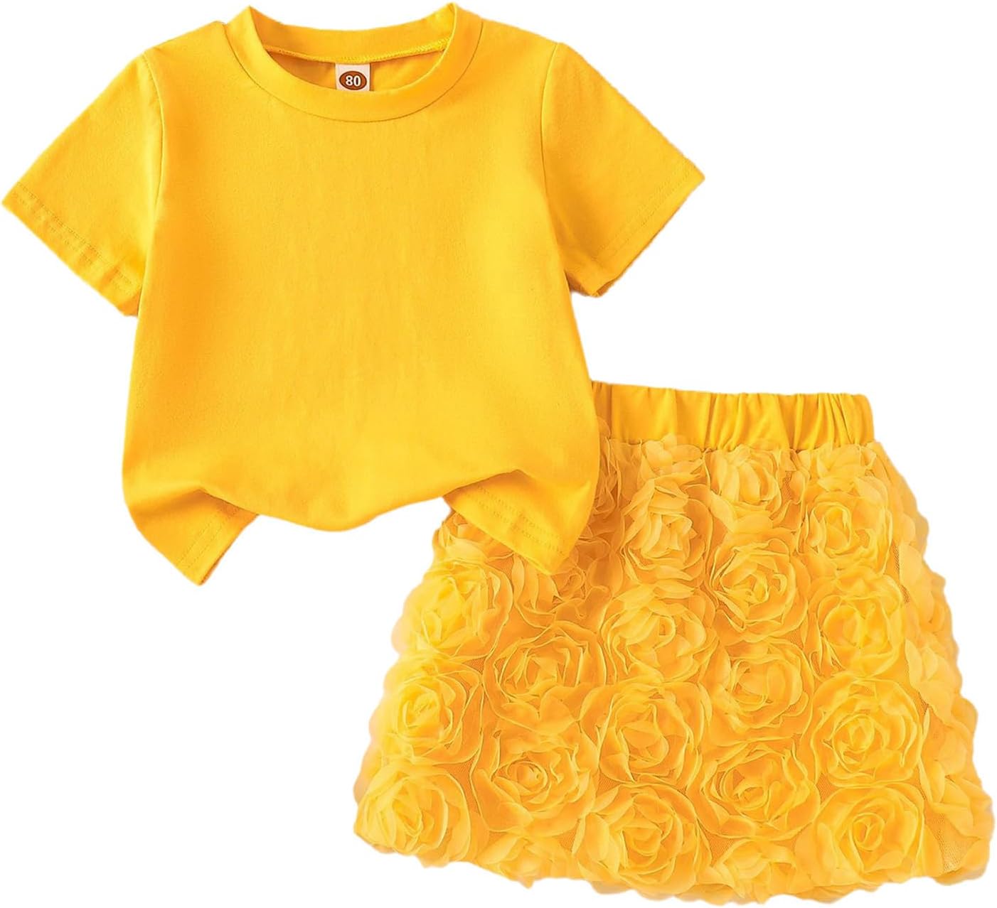 JEYPINMI Little Girls Skirt Set 2 Piece Outfit Short Sleeve Tops Mini Skirts for Weekends Graduation Activity Yellow 4-6 Years