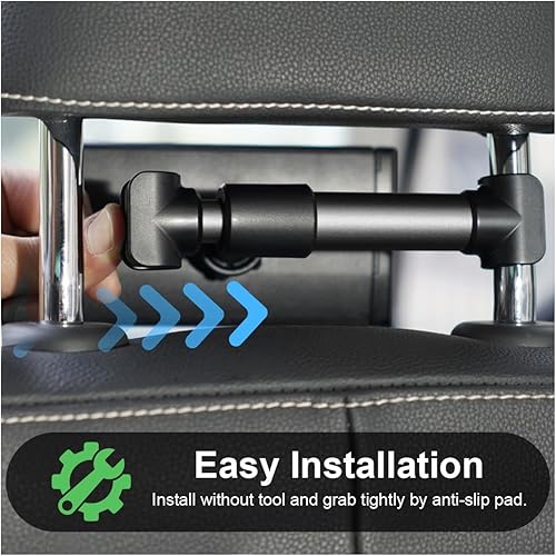 Miniatura 4 de Soporte para reposacabezas de automóvil, soporte ajustable giratorio de 360 grados para dispositivos de 5.3 a 10.2 pulgadas, soporte universal de