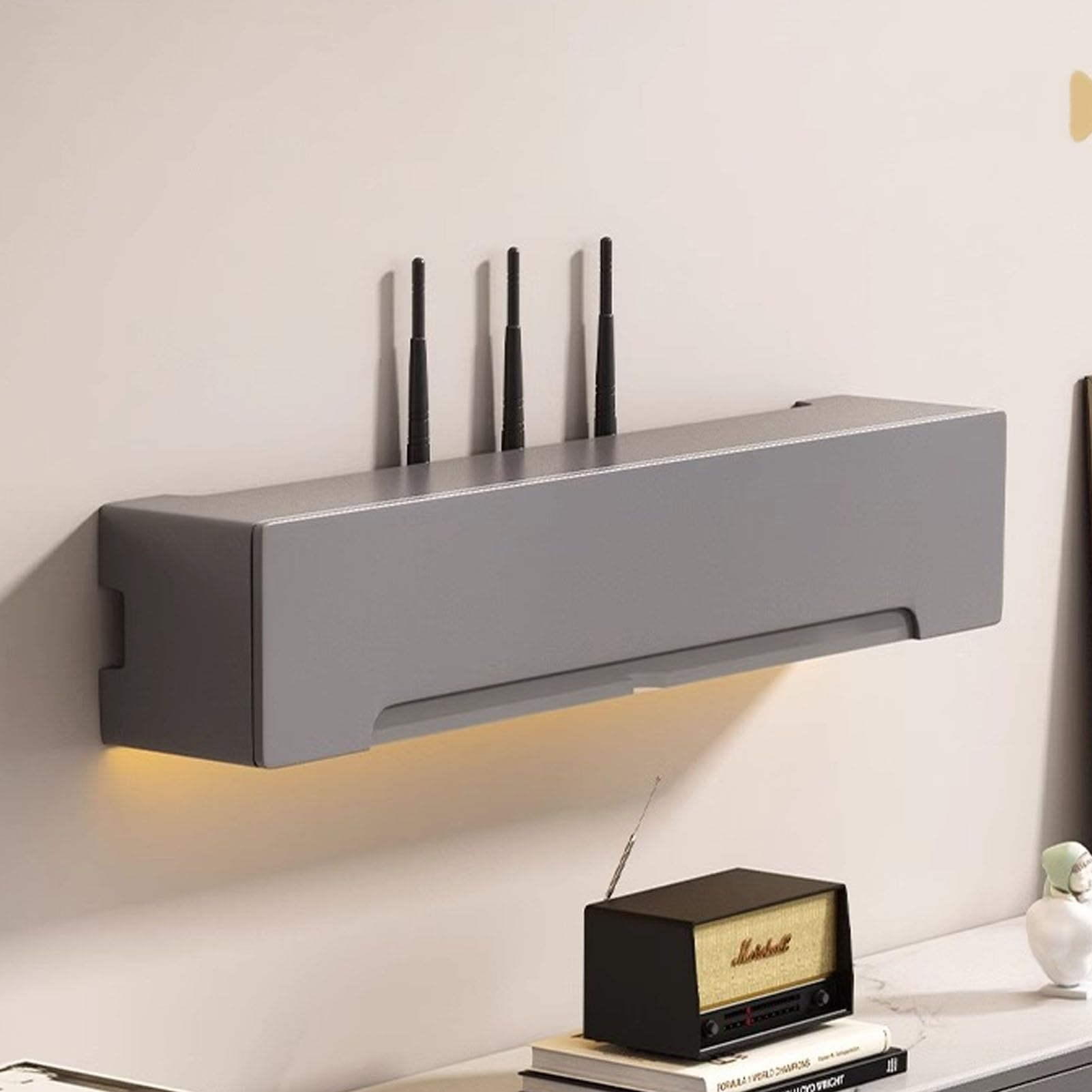 Aufbewahrungsbox for WLAN-Router Aus Holz, Wandhalterung for Router, Aufbewahrungsboxen for Modems Und Kabel, Routerschrank for Zuhause Und Büro(Gray,80cm/31.5in)