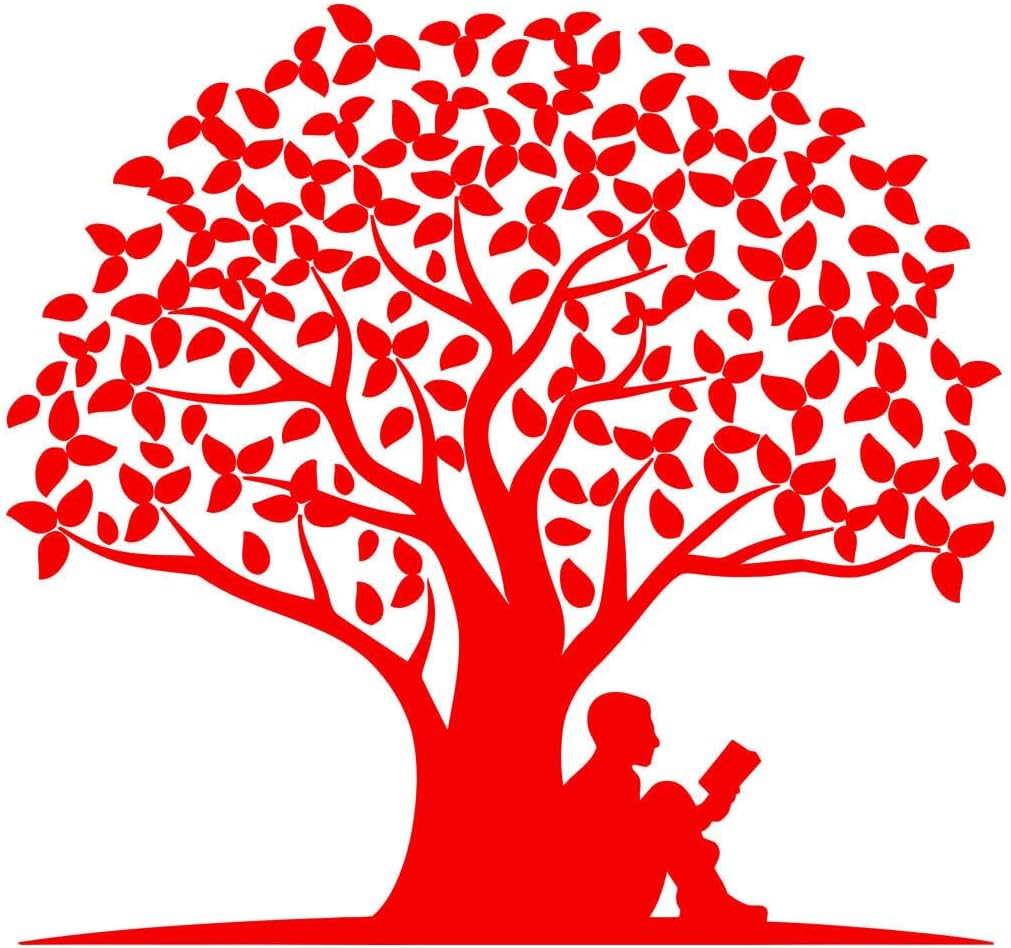 Engraving Stickers Read Book Tree Roots Leaves Natural 72x76.5cm Wall beautification Red