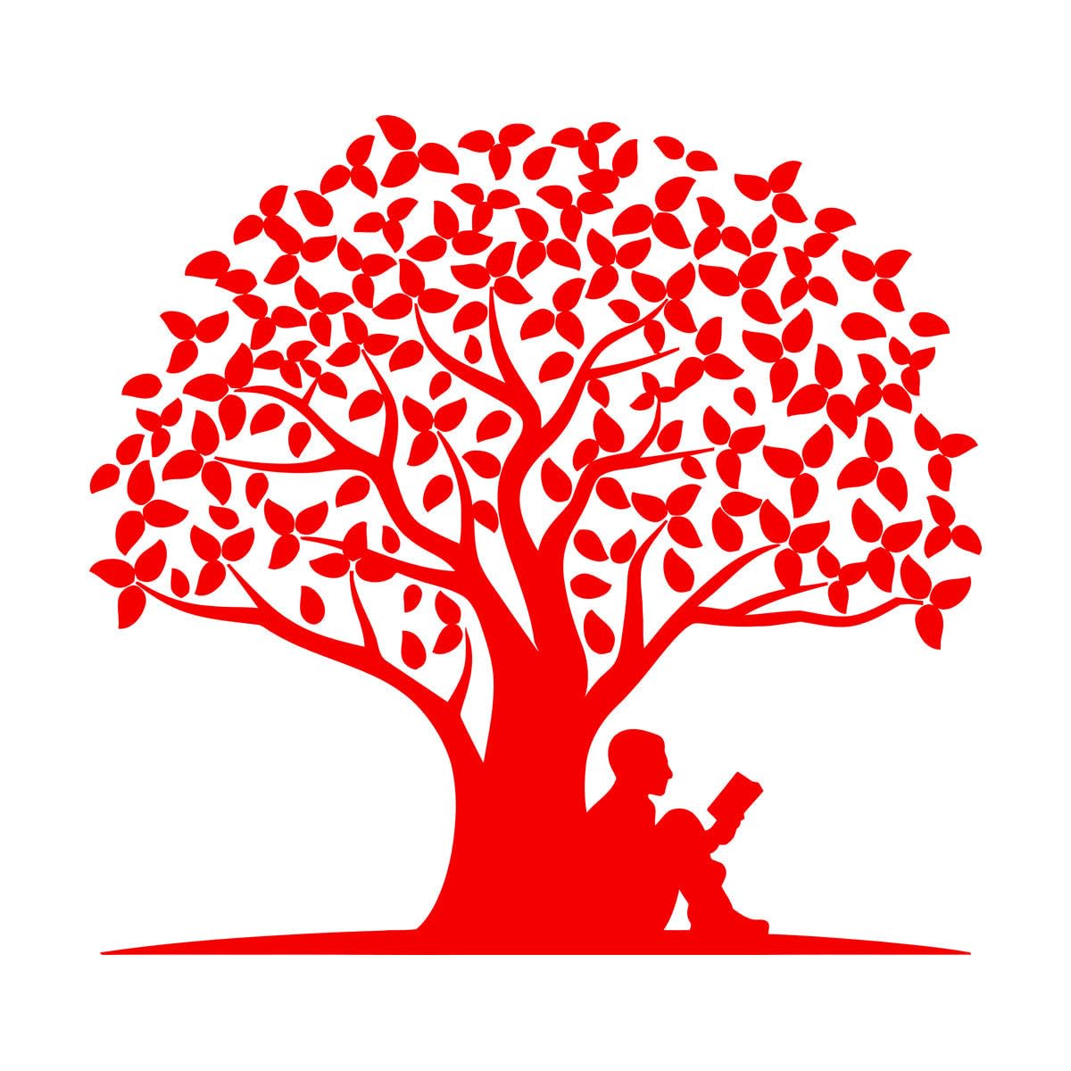 Engraving Stickers Read Book Tree Roots Leaves Natural 72x76.5cm Wall beautification Red