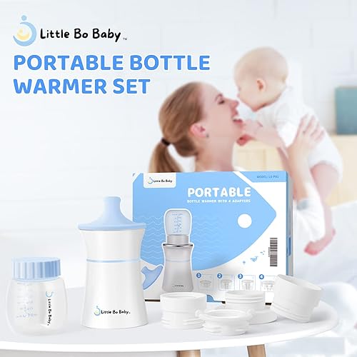 Miniatura 4 de Little Bo Baby Juego de calentador de botellas portátil, compatible universal, calentamiento rápido y fácil, 4 ajustes de temperatura, diseño