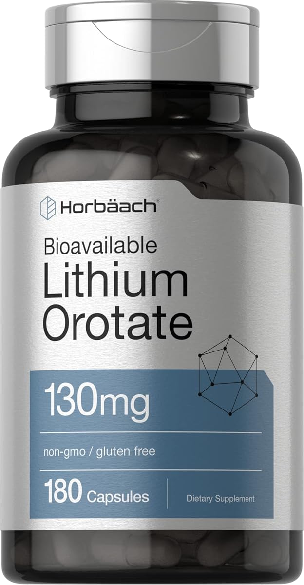 Horbäach Lithium Orotate 130mg | 180 Capsules | Non-GMO, Gluten Free | 5mg Bioavailable Elemental Lithium