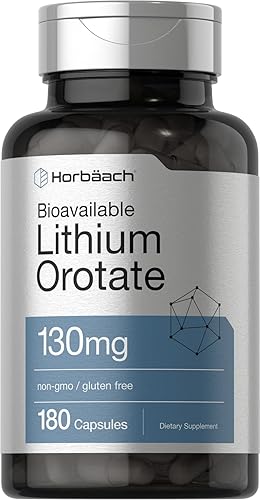 Horbäach Orotato de litio 130 mg | 180 cápsulas | Sin OMG, sin gluten | 5 mg de litio elemental biodisponible