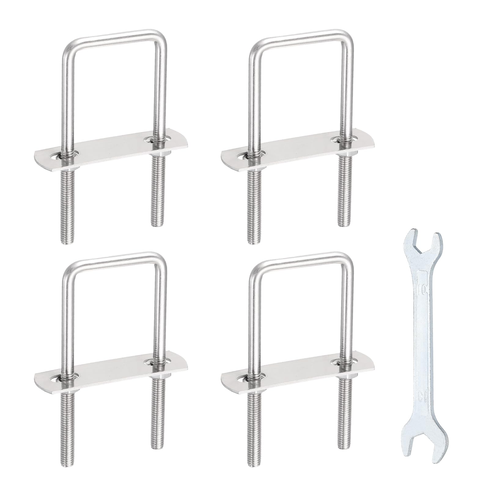 sourcing map 4 Sets M6 Square U-Bolts, 1.38"(35mm) Inner Width 3.5"(90mm) Length 304 Stainless Steel U Clamp Bolts with Nuts, Plates and Wrench for Trailer Ski Boat Fishing Boat