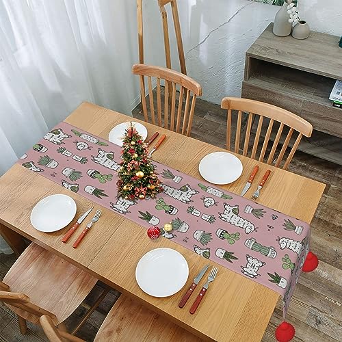 Chemin de table rustique en alpaga et cactus pour déco de Noël
