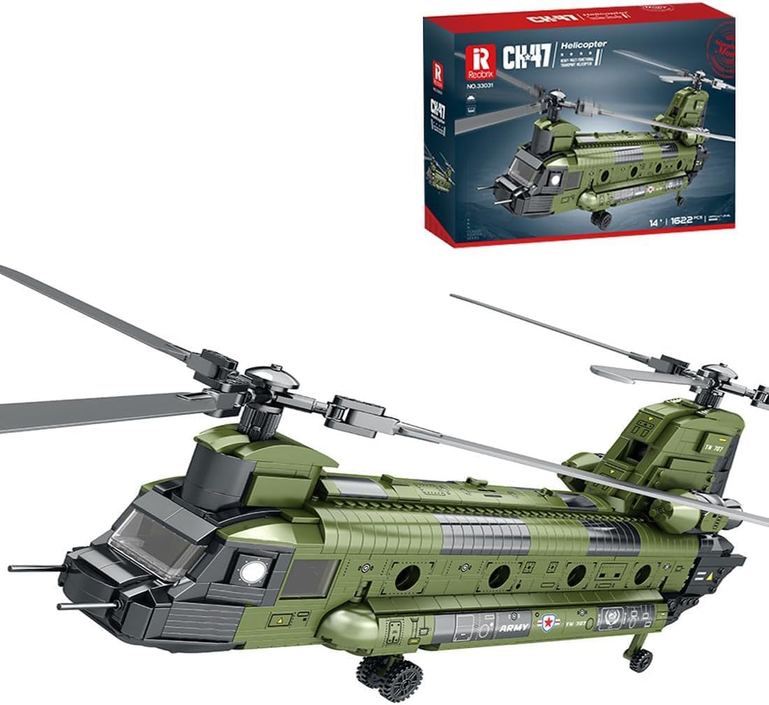 CH-47 Transport Helicopter Chinook Building Blocks Set, MOC Military Aircraft Model Bricks Construction Toy Compatible with Major Brands - 1622 Pieces