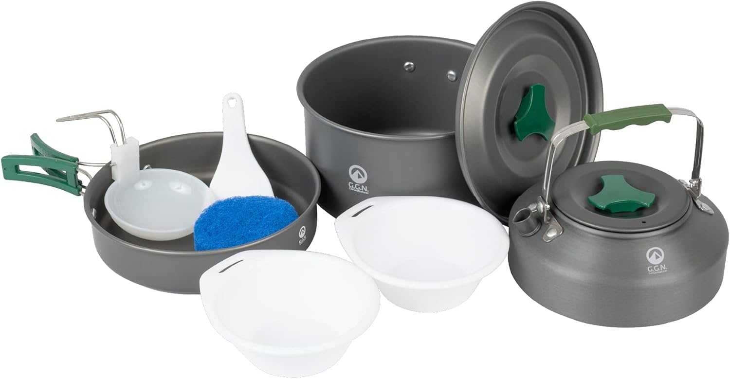 Go! Go! Nature! – Camping Cookware 9-Piece Set, Grey & Green Go! Go! Nature! – Camping Cookware 9-Piece Set, Grey & Green