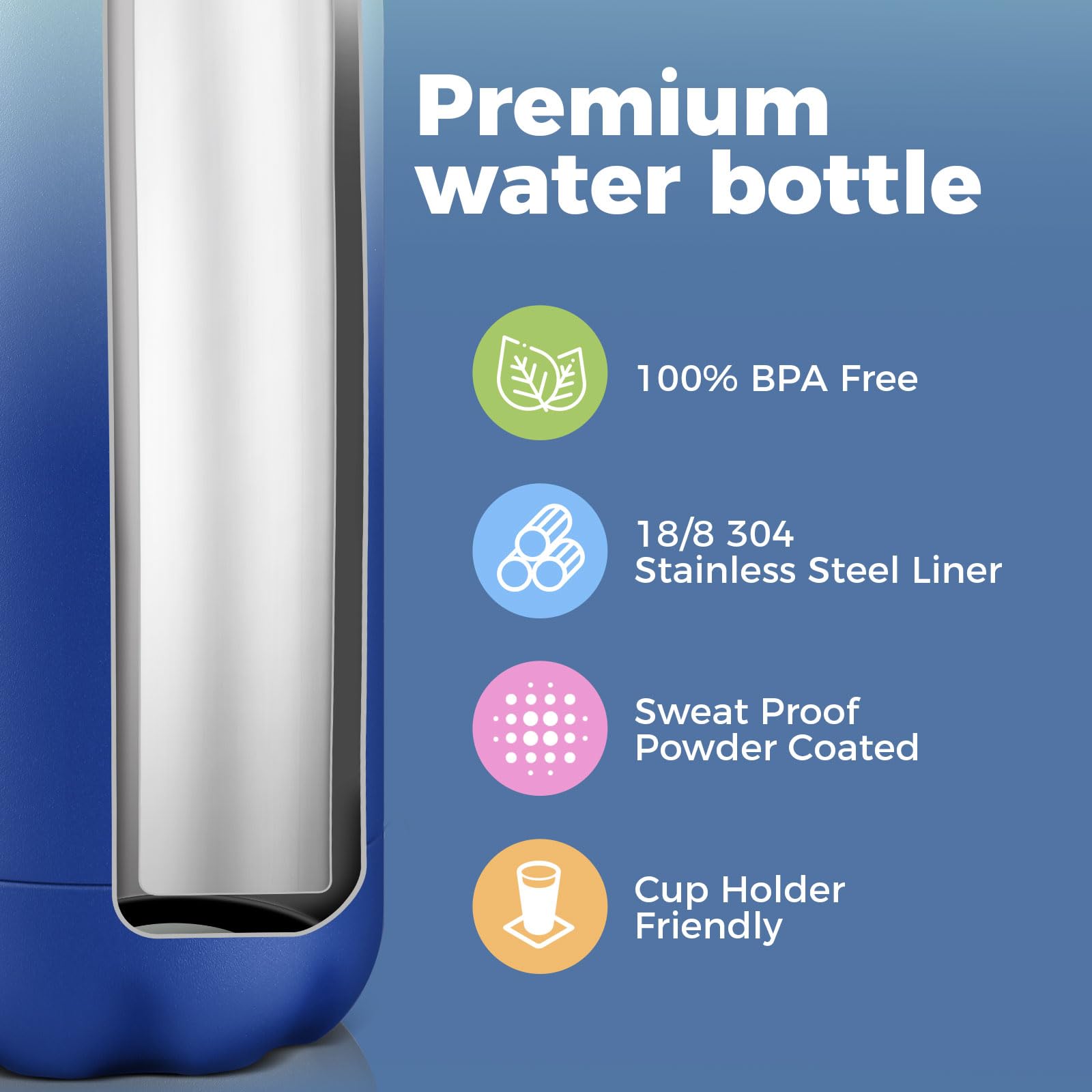 Volhoply 500ml Insulated Stainless Steel Water Bottle, Double Wall Vacuum Flask, Keeps Cold 24h & Hot 12h - Image 4