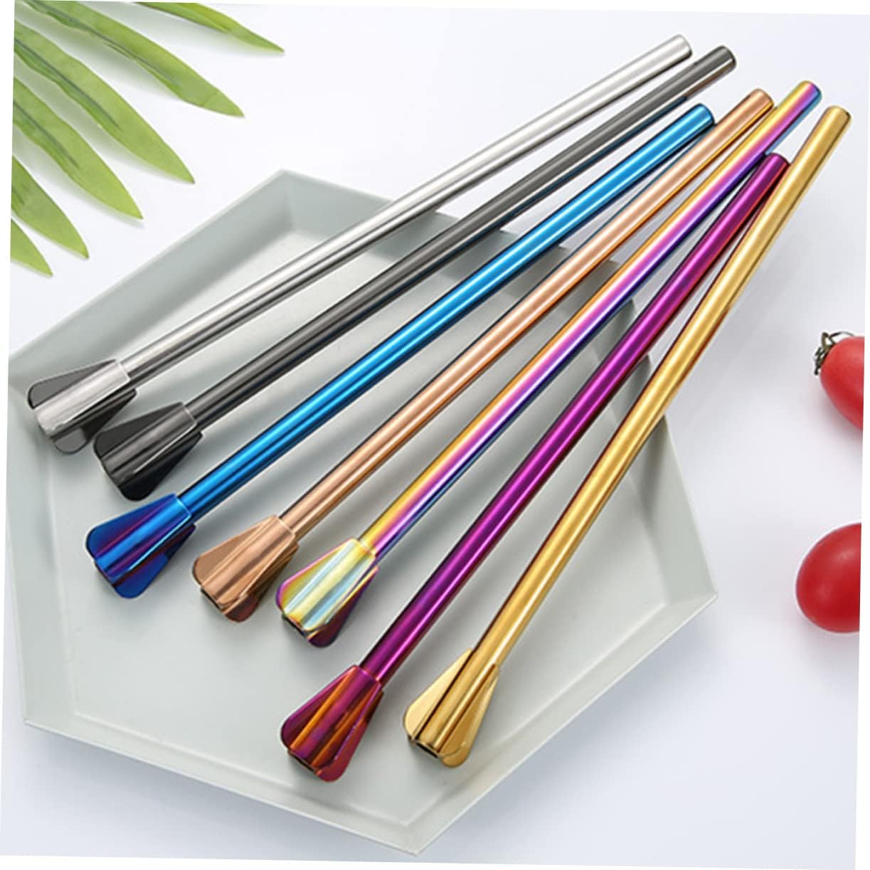7pcs Reusable Stainless Steel Straws Colorful Drink Stirrer for Cocktails Smoothies and Beverages Food-grade Material Easy to Clean for Parties and Outdoor Use
