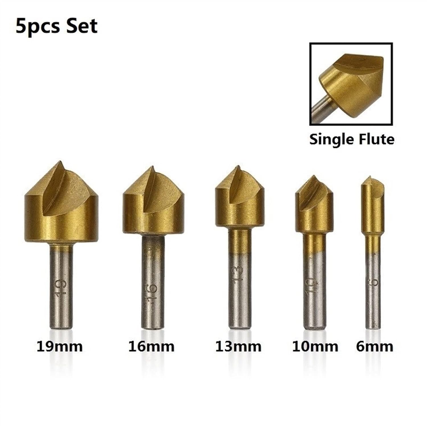 Chamfering 90 Degrees 1 Flute Coated Chamfer Drill Bit Countersink Drill Bit Set for Woodworking Hole 3Pcs (Color : 5pcs Set)