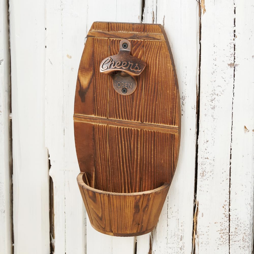 Wooden Wall Mounted Beer Barrel keg Bottle Opener, Vintage
