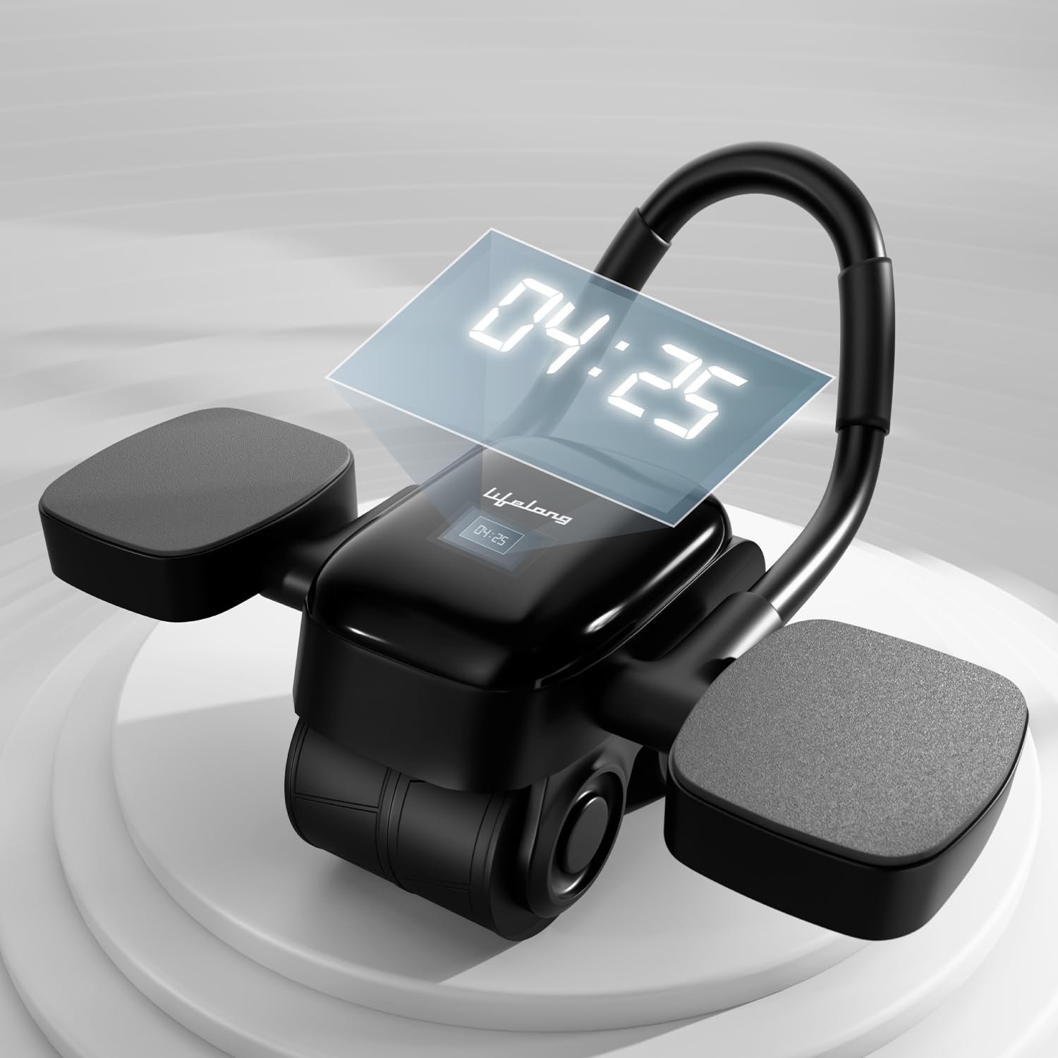 2-Wheel Ab Roller for Men & Women-Ab Roller for Home Gym with LED Display, Timer, Anti-Slip Wheels, Thick Elbow Pads, Automatic Rebound, Abs Workout & Gym Exercise Equipment for Home (Black)