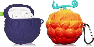 [2Pack] Fruit Cover for AirPods Case Cute,3D Cartoon Silicone Protective Accessories Set Kit for Devil Fruit AirPo 1st /2nd Generation Case for Boy Girl(Purple&Red Yellow Devil Fruit)