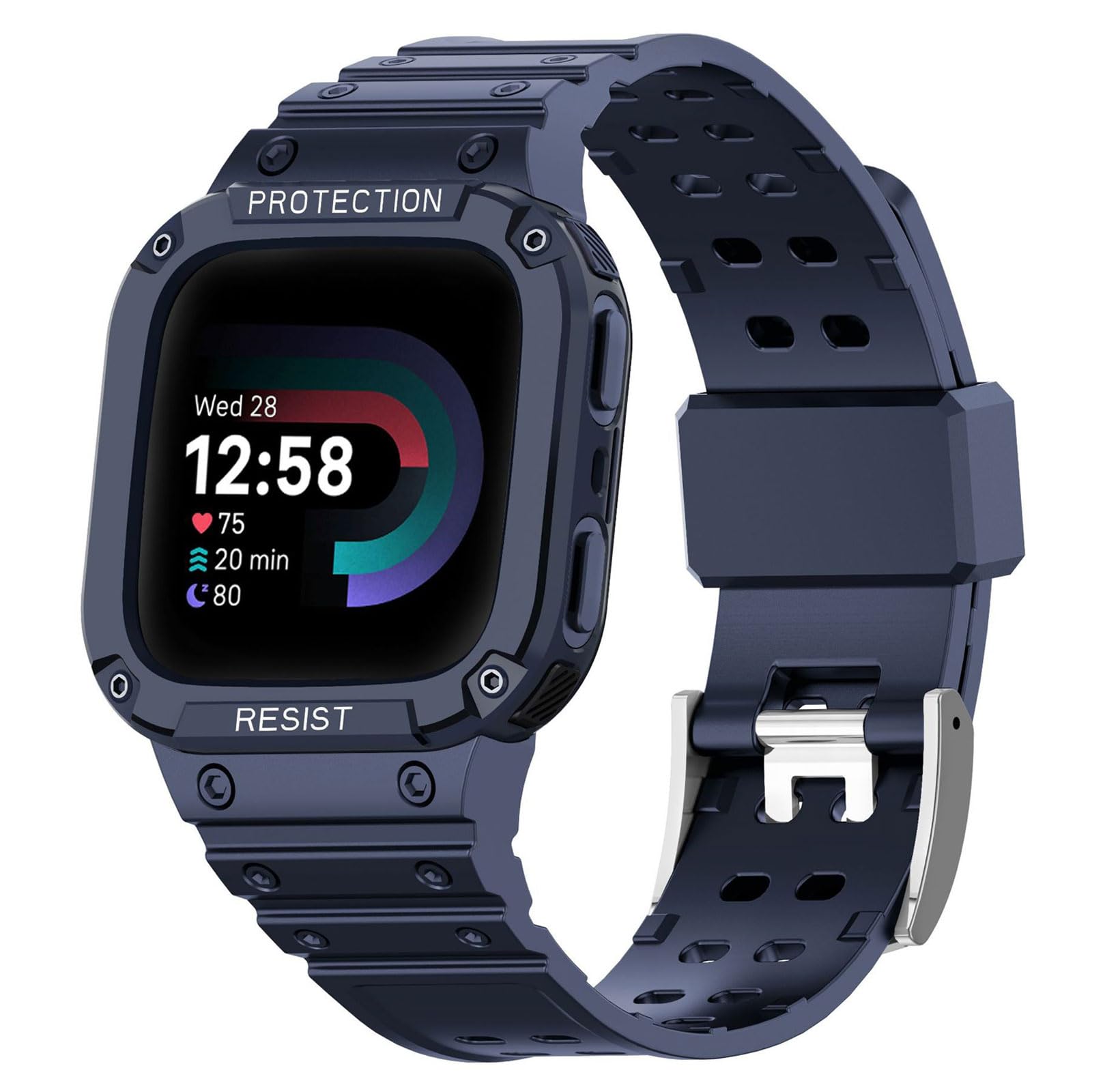 Pouchora Bands with Case Compatible with Fitbit Versa 4/3/2/Versa Lite/Sense 2/Sense, Soft Replacement Case Strap for Fitbit Versa 4, Replacement Wristband for Women Men (Blue) — image 1