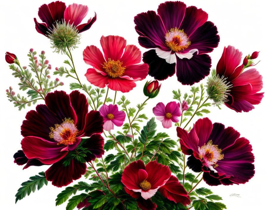 Toile murale Cosmos blanc et bordeaux 50x70cm douceur florale