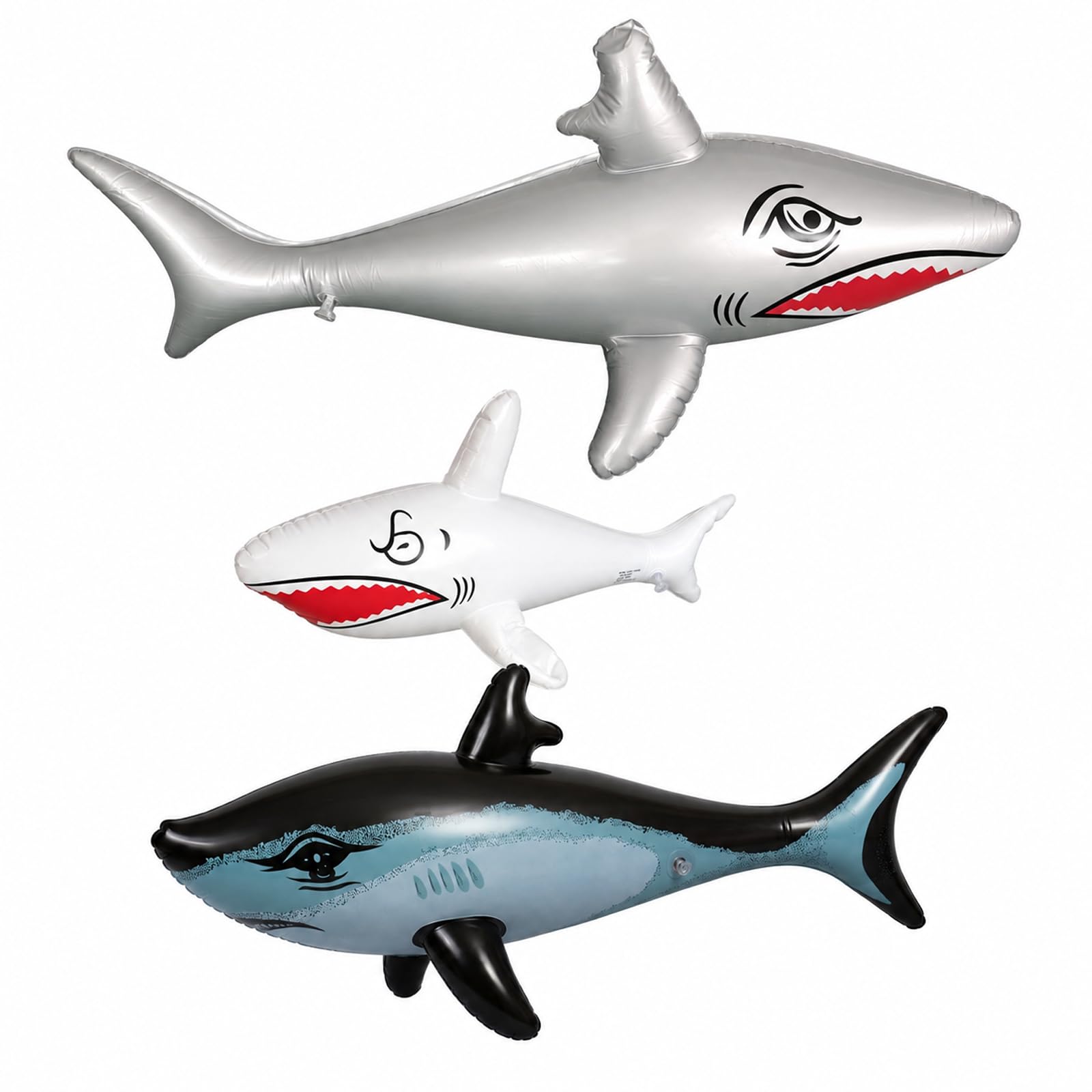 3 Pack Inflatable Shark Set With Large Design – Pool & Beach Toys