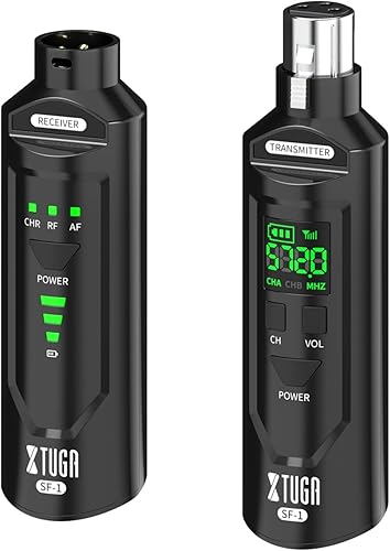 Miniatura 9 de XTUGA U95 Transmisor y receptor inalámbrico XLR Adaptador de micrófono inalámbrico, receptor XLR inalámbrico UHF Receptor transmisor de micrófono