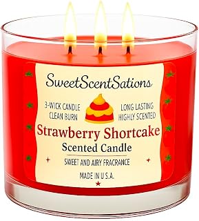 Strawberry Shortcake Candle - Highly Scented 3 Wick, Large, Long Lasting Aroma for Home Decor and Relaxation