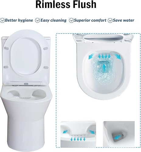 Miniatura 3 de WinZo Inodoro pequeño de una pieza con 10 "áspero-en-en compacto moderno doble descarga para baño pequeño y corto baño polvo blanco