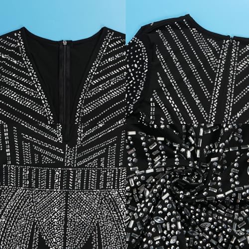 Image of Jigfar Women Sexy Embellished Rhinestone Bodycon Jumpsuit Mesh See Through Patchwork Birthday Party Night Out Clubwear