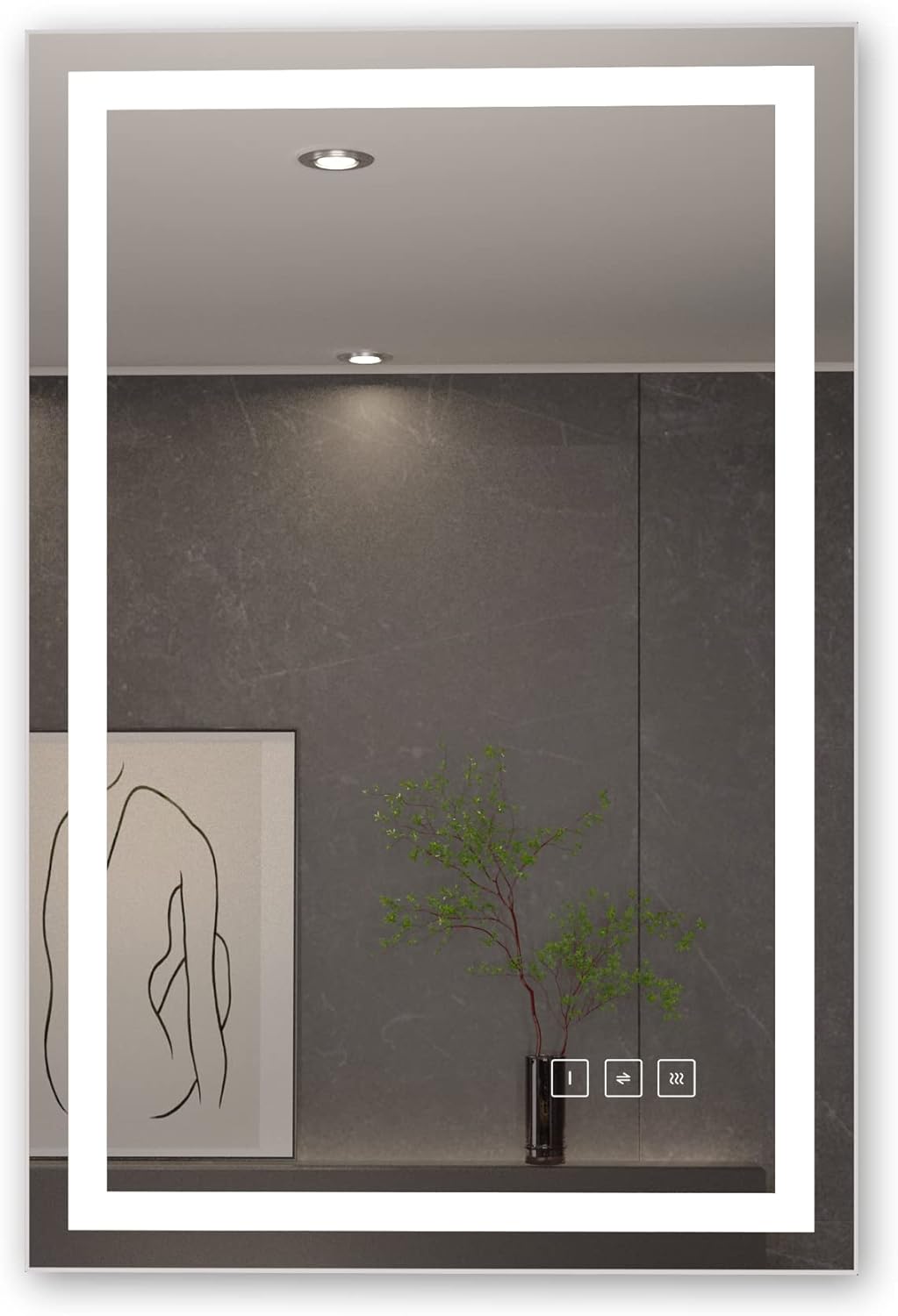 36 x 24 inch LED Lighted Bathroom Mirror, Wall Mounted Dimmable Makeup Vanity Mirror, Tempered Glass Anti-Fog Mirror, 3-Color Adjustable Warm/Natural/White Light, Horizonal & Vertical, ETL Listed