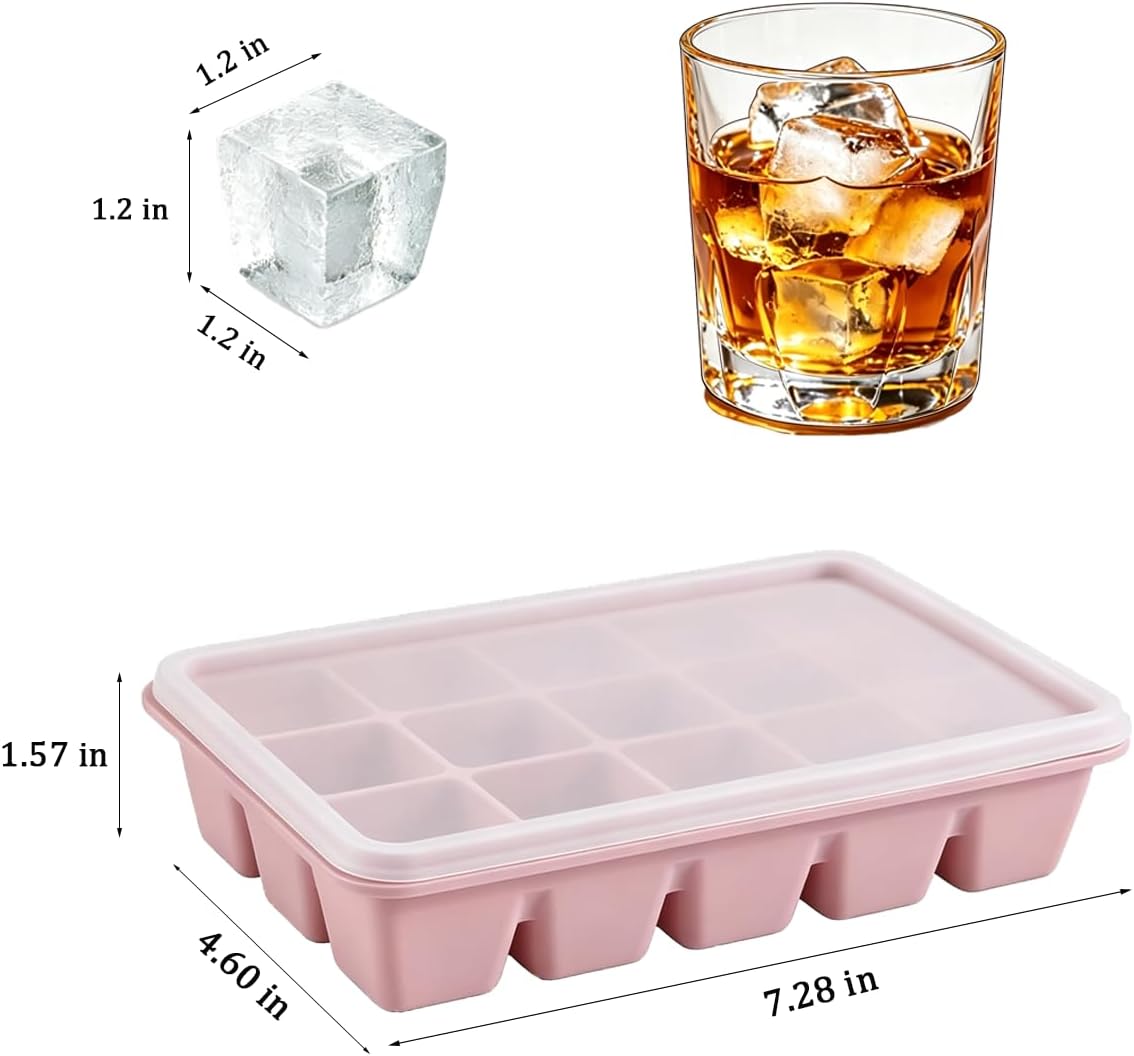 Silicone Ice Cube Tray 4 Pack with Lid, BPA Free Easy Release Stackable Ice Molds, Ice Trays for Freezer, Perfect for Whiskey, Cocktails & Baby Food