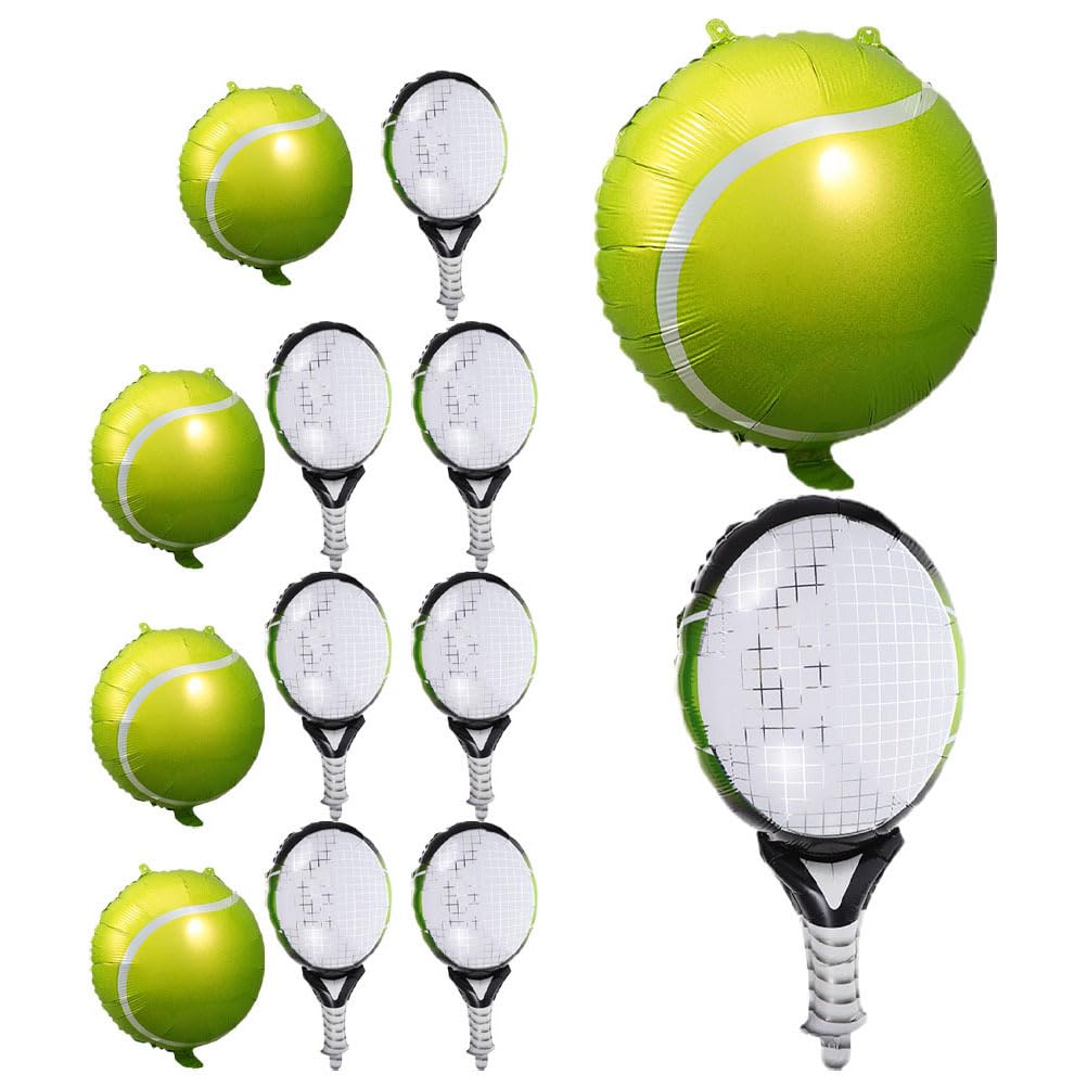 Angoily Tennis Racket Foil Balloons 12 Pack Tennis Party Decorations for Sports Themed Birthdays Outdoor Events Easy Hang Balloons