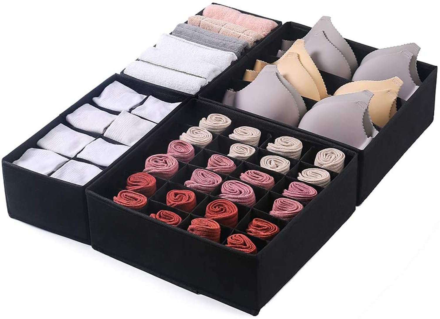 Favria Set of 4 Foldable Innerwear Organiser for Wardrobe Storage Box ...