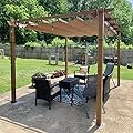 Domi Outdoor Living 10’ X 13’ Outdoor Retractable Pergola Garden Pergola Patio Grill Gazebo with Heavy Duty Grape Trellis Sunshade Cover for Courtyard (Teak Coated)