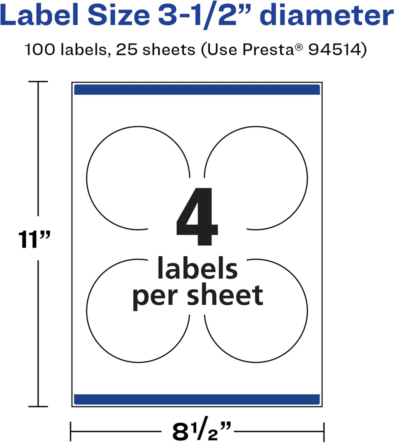 Avery Glossy White Round Labels, Sure Feed Technology, 3.5" Diameter, 100 Glossy White Labels, Print-to-The-Edge, Permanent Adhesive, Laser/Inkjet Printable