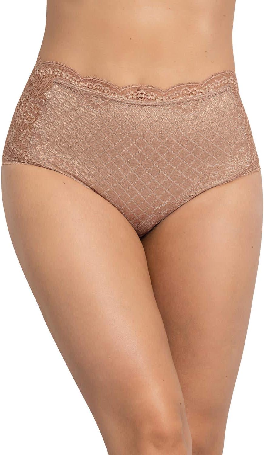 Leonisa classic lace hipster panty girdle with tummy control underwear for women Brown