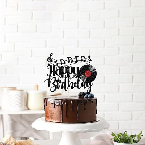 Miniatura 5 de Disco de vinilo con purpurina negra para decoración de pastel de cumpleaños, disco de vinilo retro rock and roll, decoración de pastel de música CD