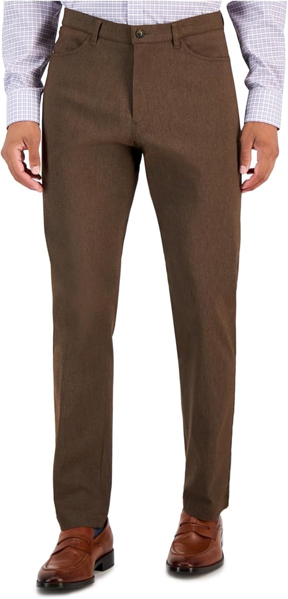 Tommy Hilfiger Mens TH Flex Twill Straight Leg Casual Pants, Brown, 40W x 30L