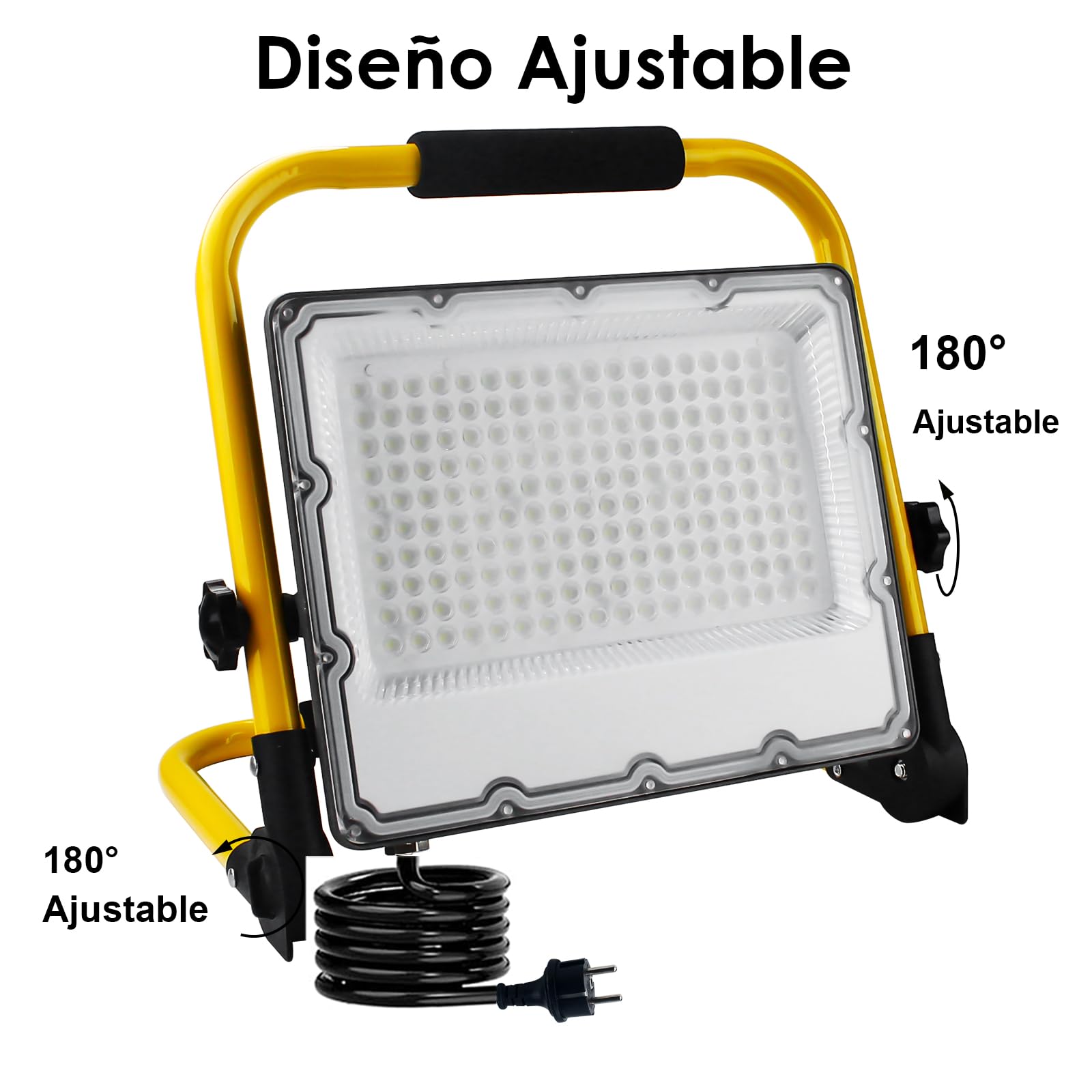 Foco de Trabajo LED 150W, Portátil Luz de Construcción con Cable de 4M,15000 LM 6500K Luz Blanca,Enchufes Schuko,IP66 Impermeable para Usar en Exterior,Obras,Taller