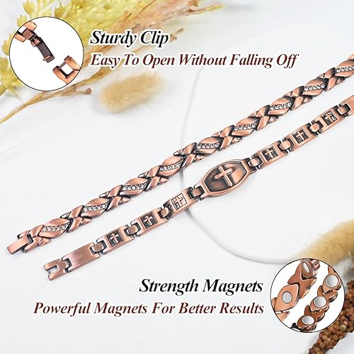 Miniatura 9 de Vicmag Copper Magnetic Bracelet for Women Magnets Brazaletes 99.9% Solid Pure Copper Jewelry Valentine's Day Gift for Her (Adjustable Size with Gift
