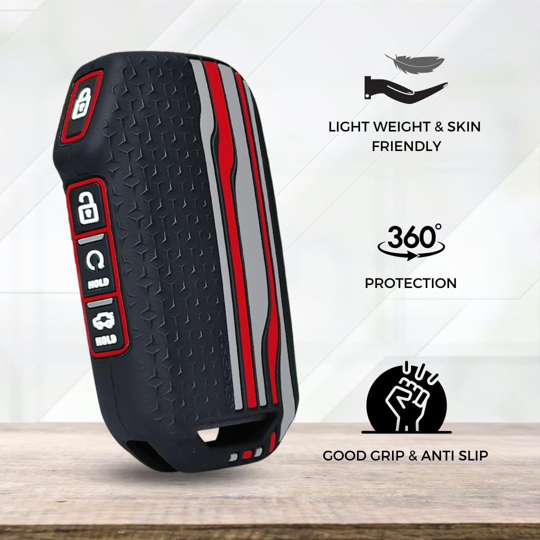 KEYCEPT Tristar Key Cover for Kia Seltos 2024, 2023 Facelift HTX | Sonet Facelift | Carens | Carens Clavis | X Line | Carens Prestige 4 Button Smart Key (Black) 4
