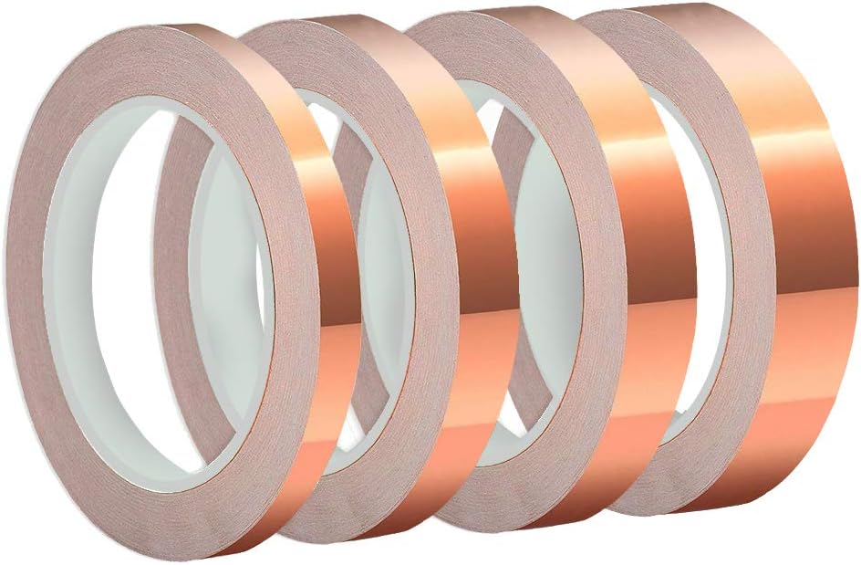 Oubaka 4 Sizes Copper Foil Tape,Copper Tape Single-Sided Conductive Adhesive for EMI Shielding,Paper Circuits,Electrical Repairs,Grounding(5/6/8/10mm)