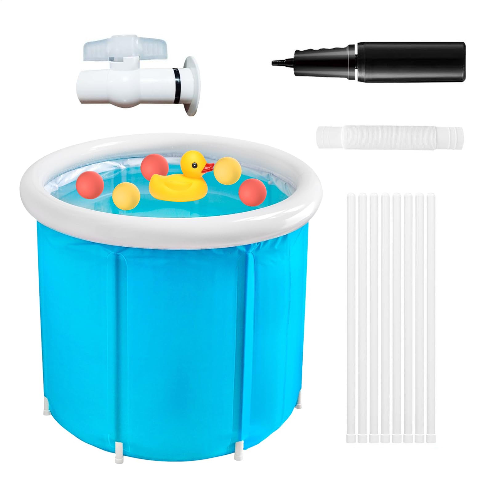 Bañera Inflable con Bomba de Aire y Cesta Portátil Incluida | Ducha Spa de Pie para Interior para Adultos y Niños Baño Gimnasio Interior Exterior Hogar Viajes SPA Camping