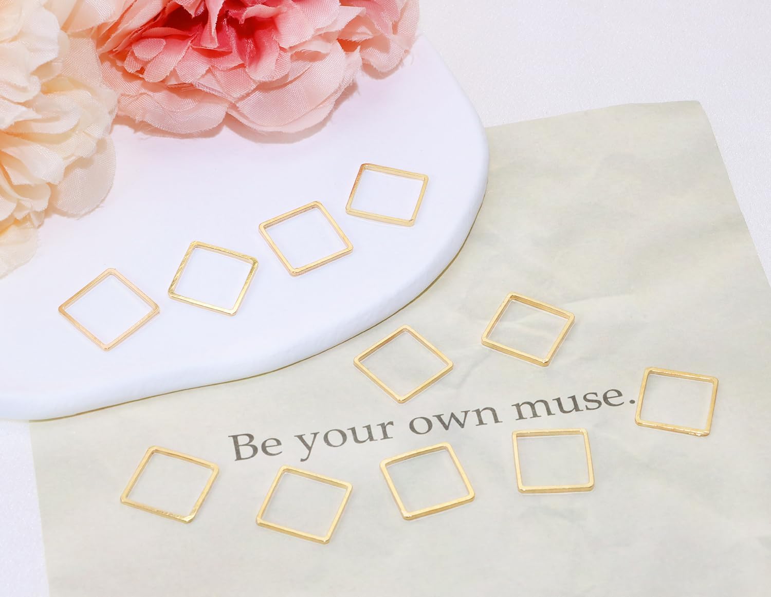 Shapenty Brass Square Hollow Frame Pendant Charms Open Bezel Frames Linking Ring Connectors Beading Hoop Earrings for Necklace Bracelet Jewelry Making Resin Craft, 50PCS (14mm, KC Gold) - Image 2