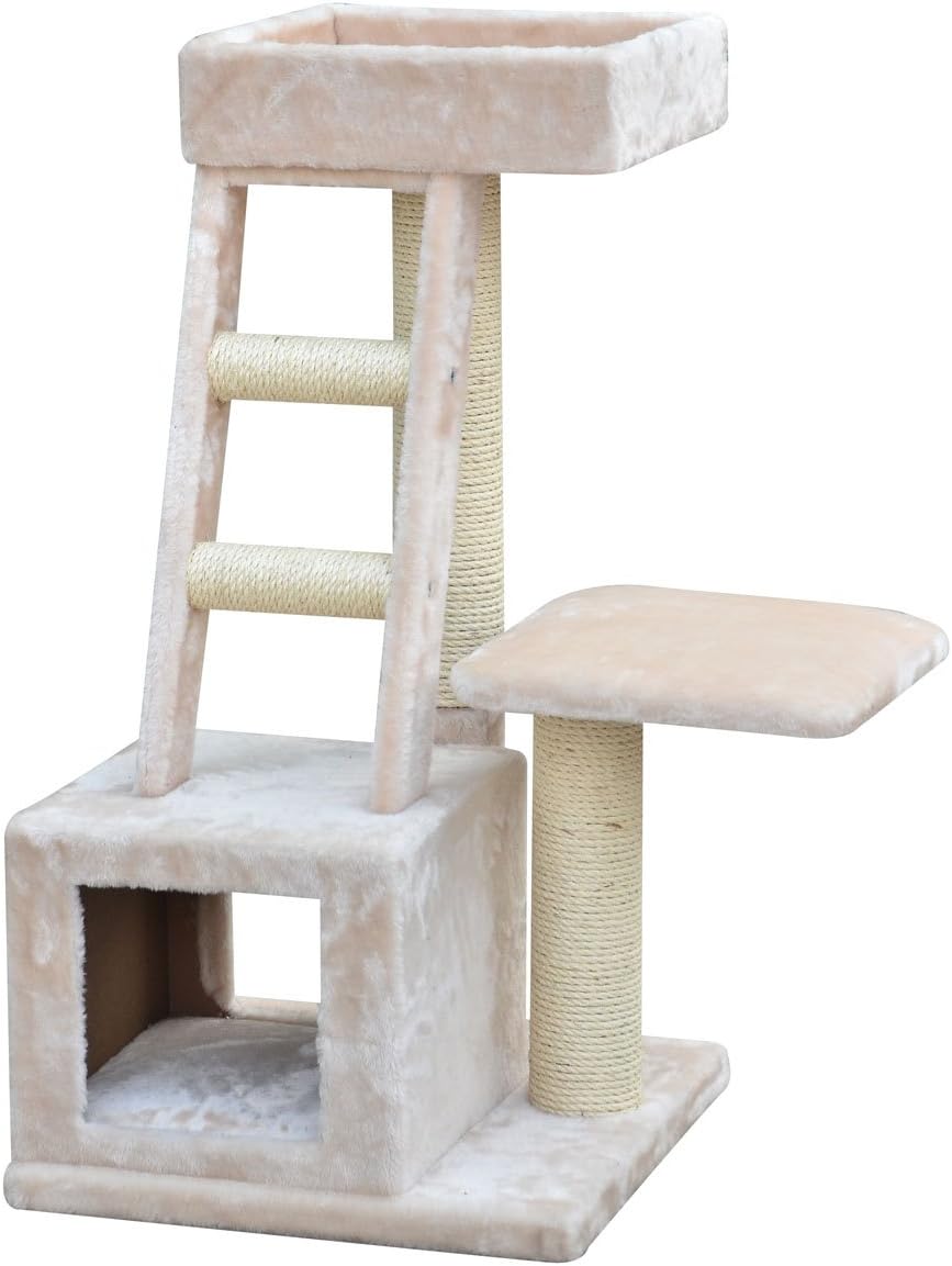 Petpals Group Multi-Level Fleece, Sisal Retreat Condo Box with Padded Pillow