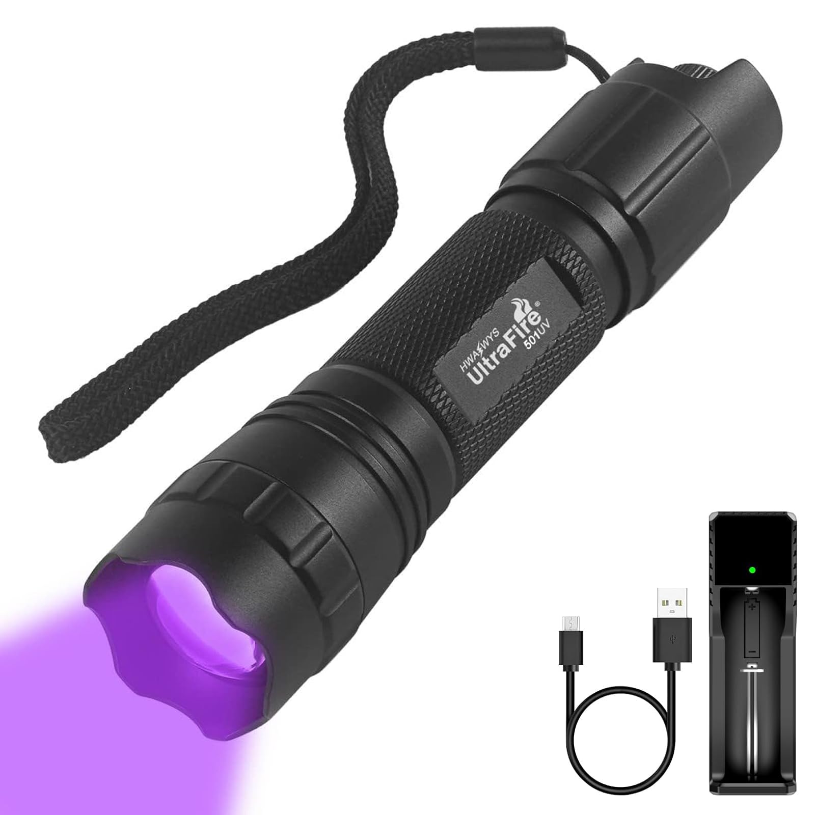 Ultrafire Black Uv Torch 395Nm Led Light, Stepless Dimming Zoomable Uv Lamp, Small Ultraviolet Light For Curing Resin, Pet Urine Stain Detection, Scorpion Hunting, Fluorescence, 501Uv