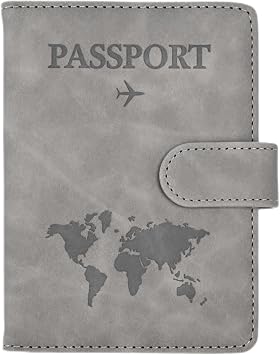 KAYNO RFID Blocking Passport Holder, PU Leather Passport Holder with Buckle, Multifunctional Map Print Passport Case, Travel, Daily Storage Document Wallet for Men and Women.