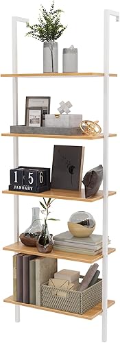 SogesHome Estantería industrial de escalera para montar en la pared, estantería moderna de 5 niveles con marco de metal industrial, estantería para