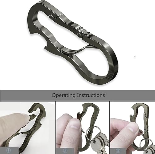 Miniatura 6 de Idakekiy Llavero con mosquetón doble, herramienta múltiple con llavero y abrebotellas para llaves