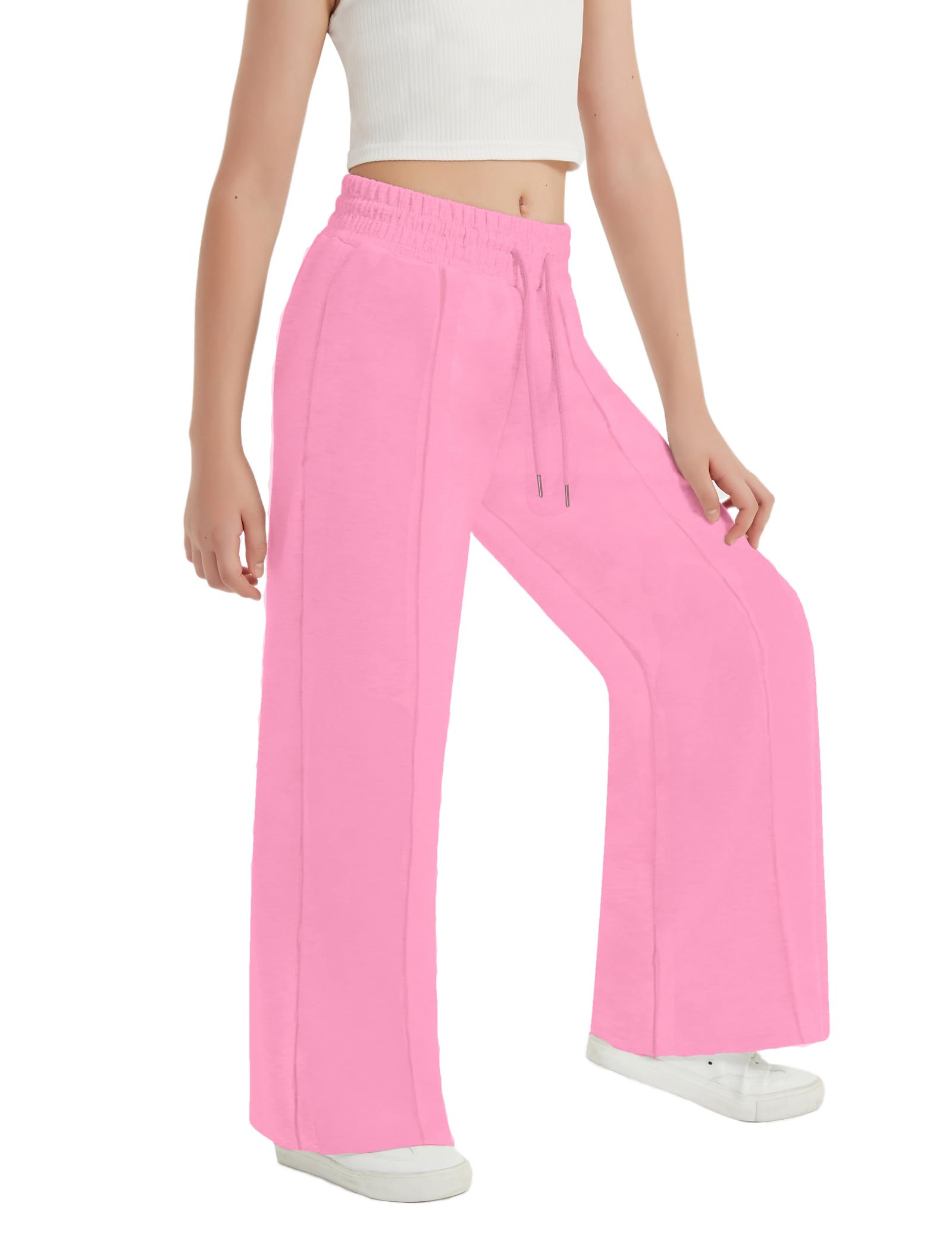 EXARUS Mädchen-Jogginghose mit Vordernaht, Kordelzug, hohe Taille, weites Bein, weite Beine, weite Passform, für Kinder, hohe Taille, 6–14 Jahre