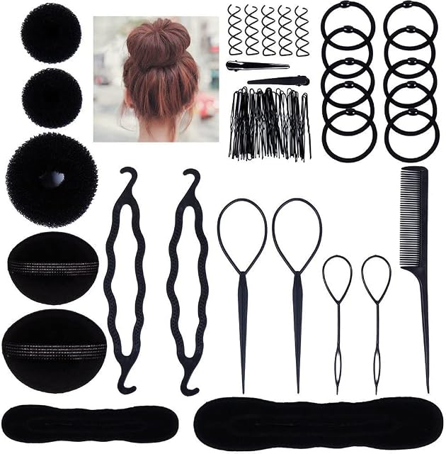 Lictin Hair Styling Set, Fashion Hair Design Styling Tools Accessories DIY Hair Accessories Hair Modelling Tool Kit Hairdress Kit Set Magic Simple Fast Spiral Hair Braid Hair Braiding Tool (Black)